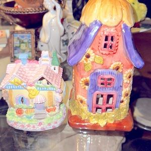 Two ceramic houses decorate